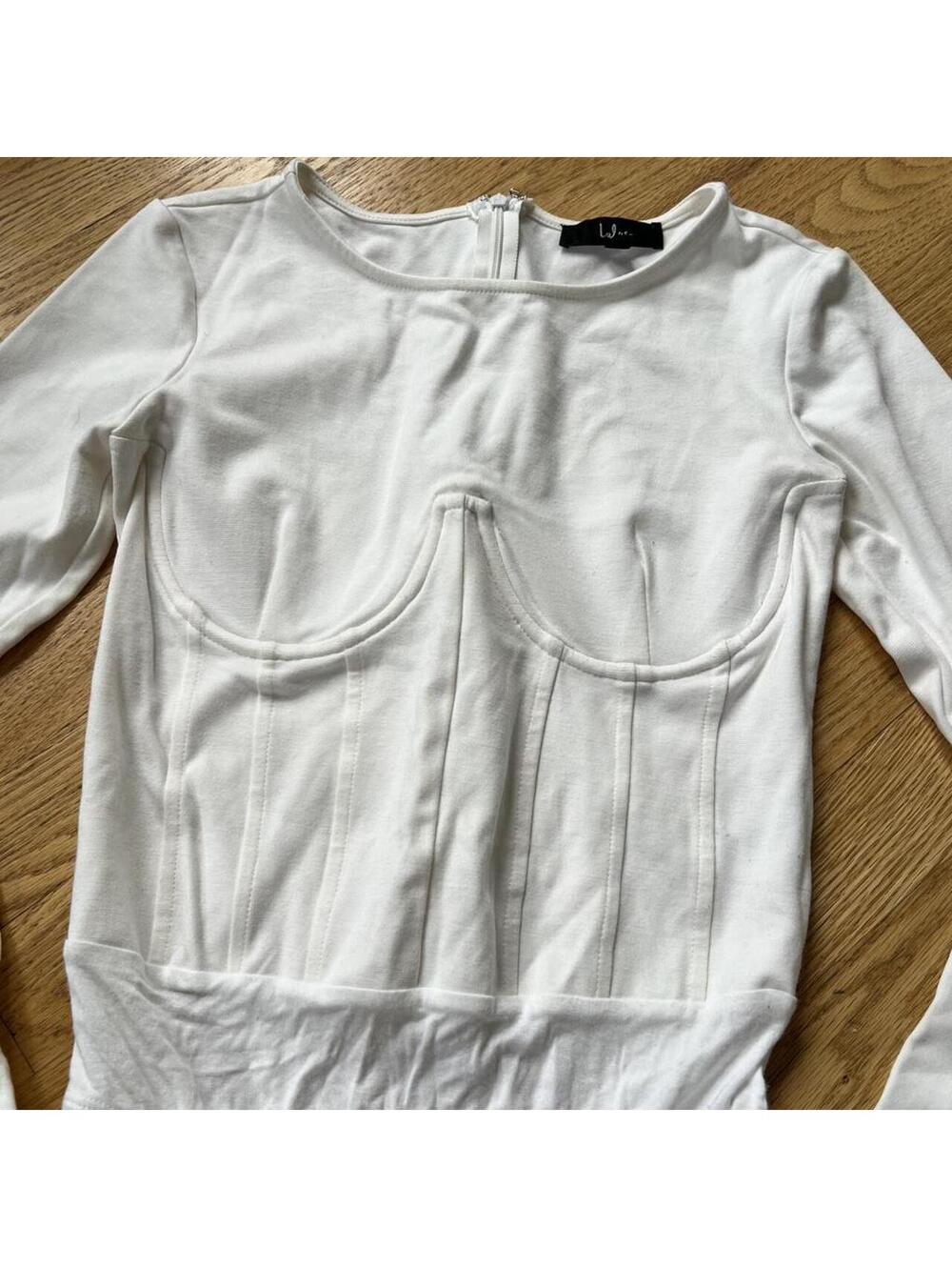 Lulus White Corset Bodysuit | Long Sleeve Bustier Top | Size Small